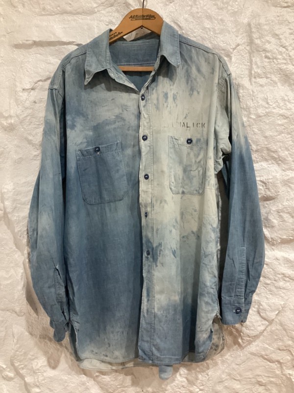 Vintage 40s WWII WW2 USN Navy Chambray Denim Shirt Stencil Named As Is Men's XL