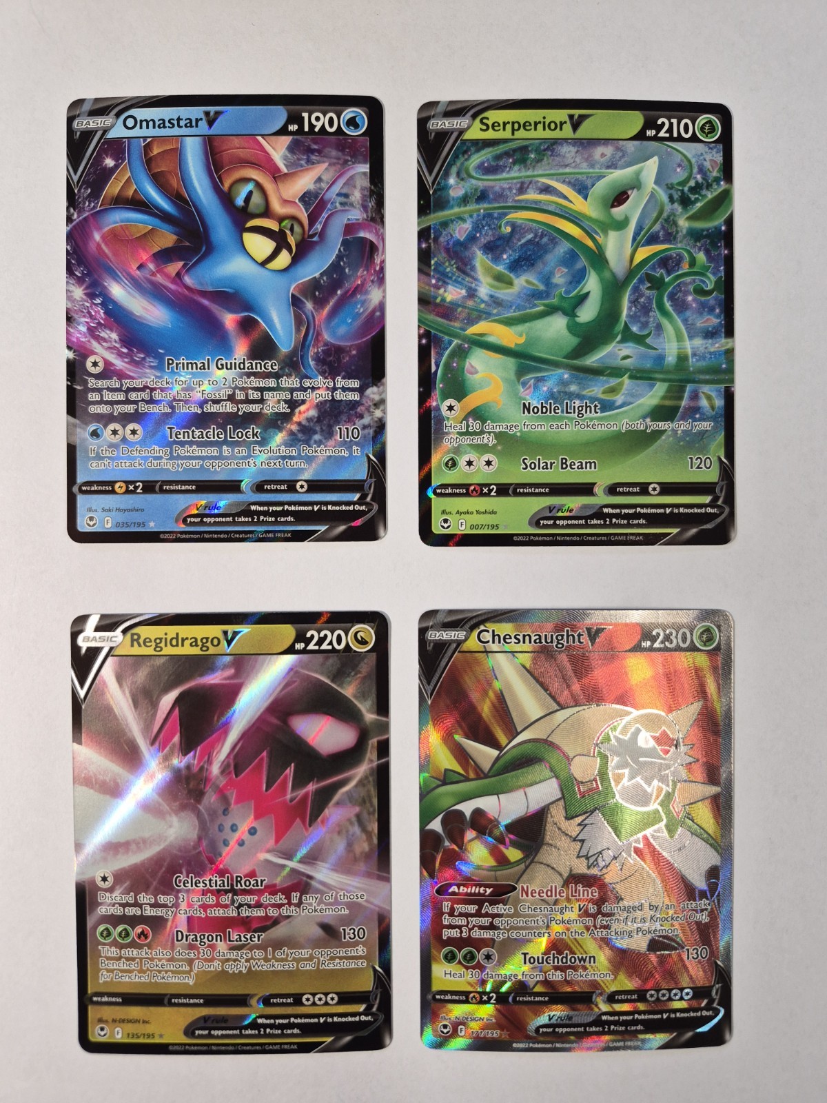Pokemon Silver Tempest Chesnaught 171 , Regidrago 135 , Omastar , Serperior 007