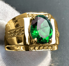 Green Emerald Gemstone Ring For Men's With 925 Sterling Silver Oval Cut Ring
