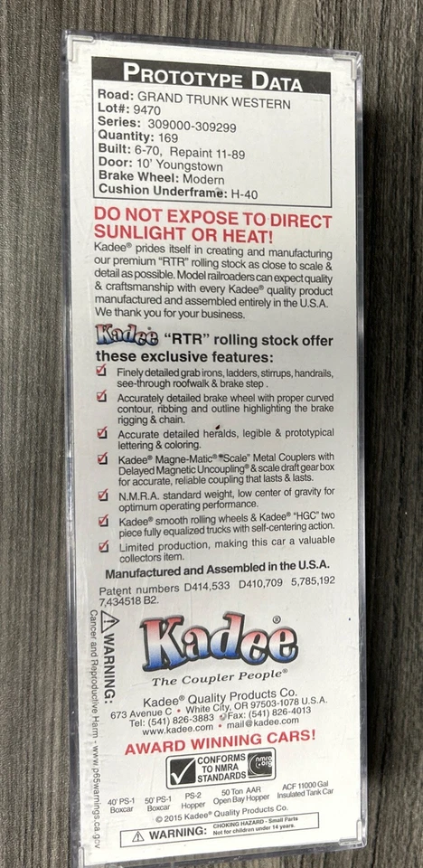 Kadee Cars HO Scale #6405 50’ PS-1 Boxcar 10’ Door Grand Trunk Western  NIB - Image 4 of 4