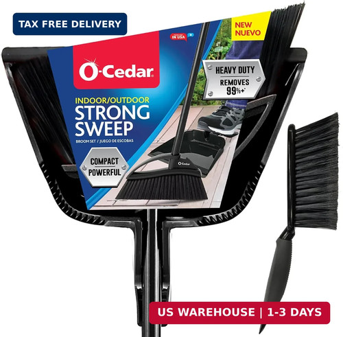 O-Cedar Strong Sweep Broom and Dustpan Set with Detail Brush | Indoor Outdoor He