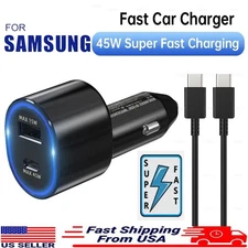 Original For Samsung 45W 2 Ports Super Fast Charging Dual Car Charger with Cable
