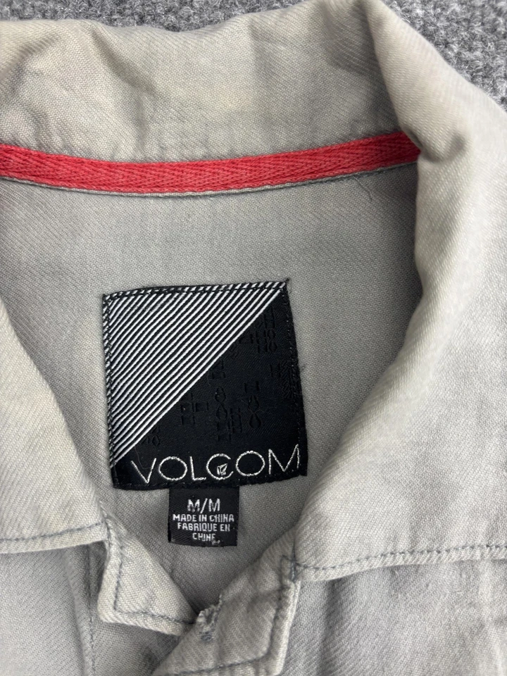 Camisa masculina Volcom cinza média para baixo The Hatchet manga longa botão frontal - Imagem 2 de 4