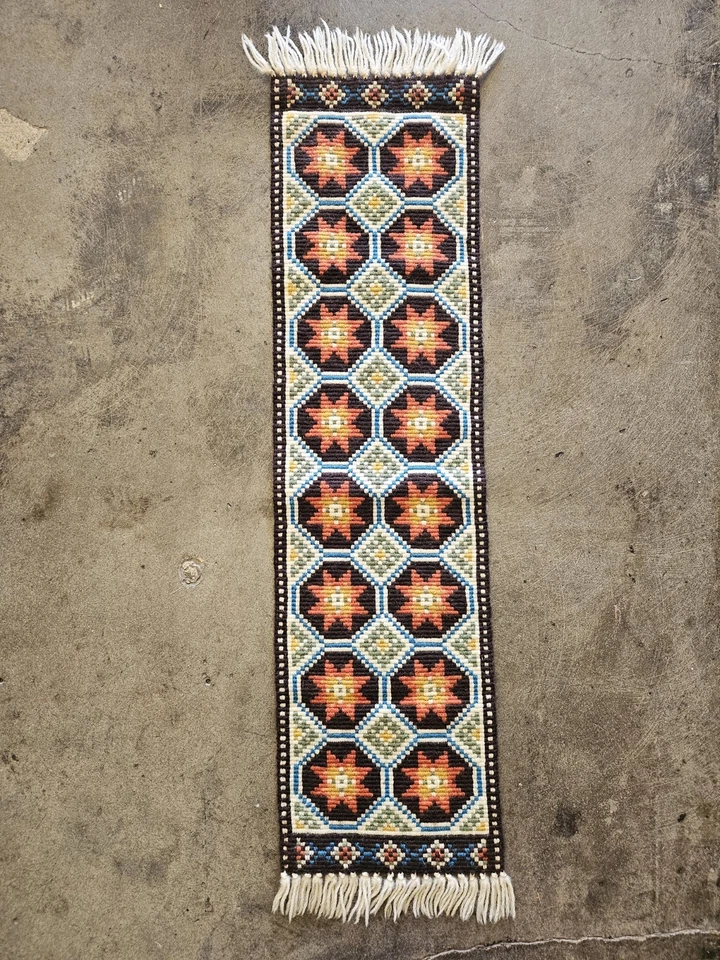 Tapiz tejido de lana noruego vintage corredor de mesa patrón de sol arte popular Foto 2 de 4