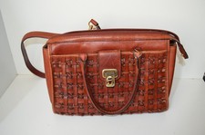 Vintage Etienne Aigner Leather Woven Purse with Brass Clasp