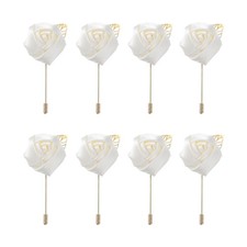 8 Pcs Groom Boutonnieres Rose Boutonnieres Pins 2"x3.5" for Wedding Milky White