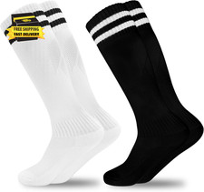 Kids Soccer Socks, 2 Pairs Sports Girls Boys Knee High Tube Socks Toddler Stripe