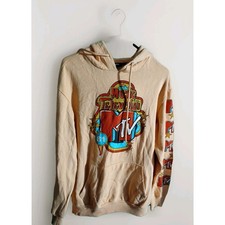 Mtv 1981 Retro Hoodie Small Beige Music Television Logo Pullover Vintage Style