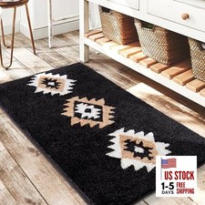 Black Bathroom Rugs Mat 20x32, Aztec Boho Bath Rugs Long Western Plush Non