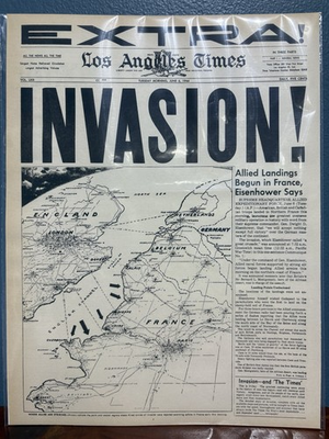 #ad #ad VINTAGE NEWSPAPER HEADLINE INVASION D DAY JUNE 6th 1944 ALLIED FORCES LAND WW2 $14.49