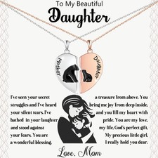 Daughter Necklace 925 Sterling Silver Heart Mother Daughter Pendant Necklaces...