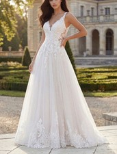 Floral lace wedding dress wedding dress 32-60 straps ivory beading to measure