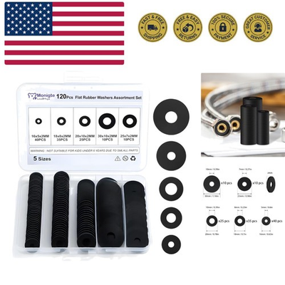 #ad 120Pcs Flat Rubber Washers Assortment Kit16 18 20 25 30mm Black WasherVibra... $13.99