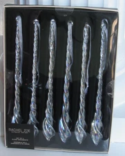 Rachel Zoe Glass Drop Icicle Twist Christmas Ornaments Set of 6 Iridescent NEW