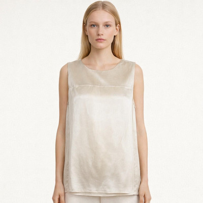 Katia Serafini Blouse Satin Minimalist Capsule Top Cream Luxe Finish Size 6
