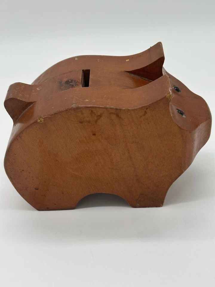 Banco de madera tallado a mano vintage con forma de cerdo popular Foto 4 de 4