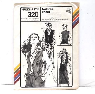 Vtg Stretch & Sew Uncut Sewing Pattern #320 Womens Tailored Vests Sizes 28-44