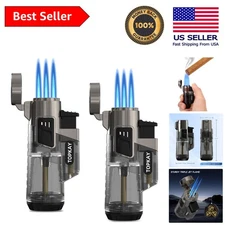 Triple Jet Flame Butane Cigar Lighters Set - Windproof & Refillable in Gift Box