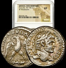 Rare Type 198-217 AD JUDAEA Caesarea Maritima Caracalla BI Tetradrachm NGC VF