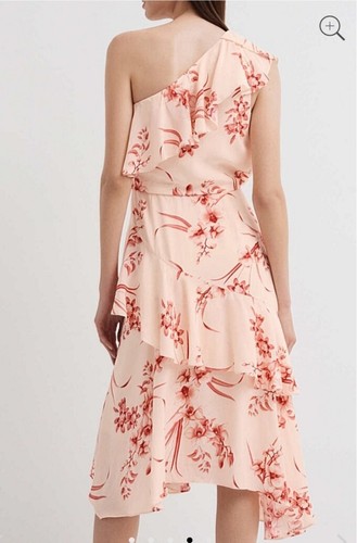 WITCHERY DRESS floral peachy Sze 8 ruffle one shoulder RRP $249 AS NEW cocktail - Picture 3 of 9