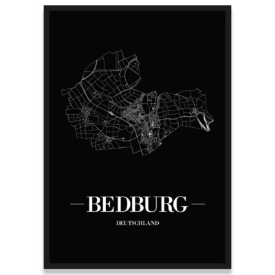 JUNIWORDS Stadtposter, Bedburg, Schwarz, Kunstdruck Plan Map