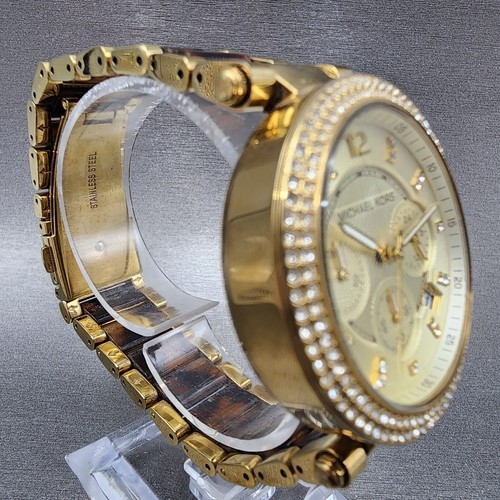 Michael Kors Parker Watch Women 39mm Champagne Dial Gold Tone Date New Battery - Picture 4 of 11