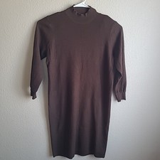 Sweater Dress Size XL Brown Turtle Neck Long Sleeve Knit Stretch Work Wear