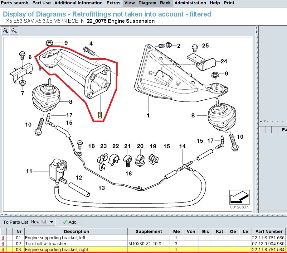 BMW X5 SUV E53 ENGINE SUPPORTING BRACKET RIGHT 22116761564 for 