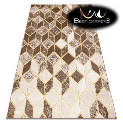 Moderner Designer günstiger Teppich 'MEFE' geometrisch 3D, Würfel, Struktur DUNKELBEIGE