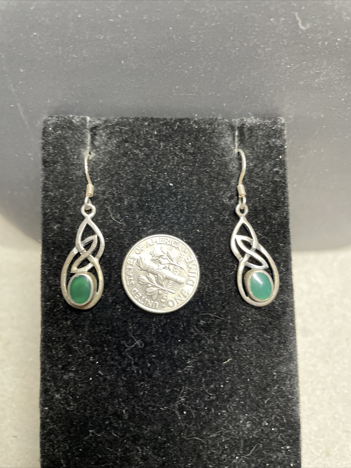 Sterling Silver Jade Celtic Dangle Drop Earrings - image 1