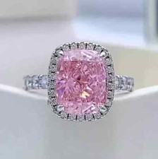 3Ct Cushion Cut Lab-Created Pink Sapphire Wedding Ring In 14k White Gold Plated