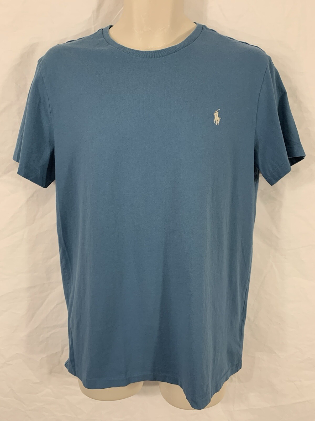 RALPH LAUREN POLO uomo M blu 100% cotone pullover maglietta lunga slv con pony