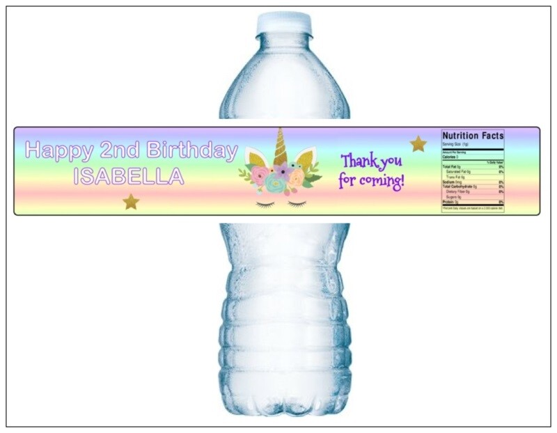 14 UNICORN FULL WRAP WATERPROOF Birthday Water Bottle Label Personalized
