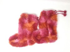 Girls Pink  Orange Fuzzy Booties Slippers Youth Size XS 3-4 
