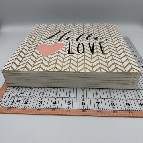 Farmhouse Home Decor Sign "Hello Love" - 10x10 Chevron Gold Pattern Pink Heart - Picture 5 of 7