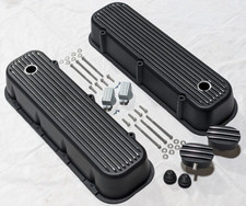 Big Block Chevy Black Aluminum Tall Finned Valve Covers Breather Pcv Bbc Big Block Chevy Black Aluminum Tall Finned Valve Covers Breather Pcv Bbc