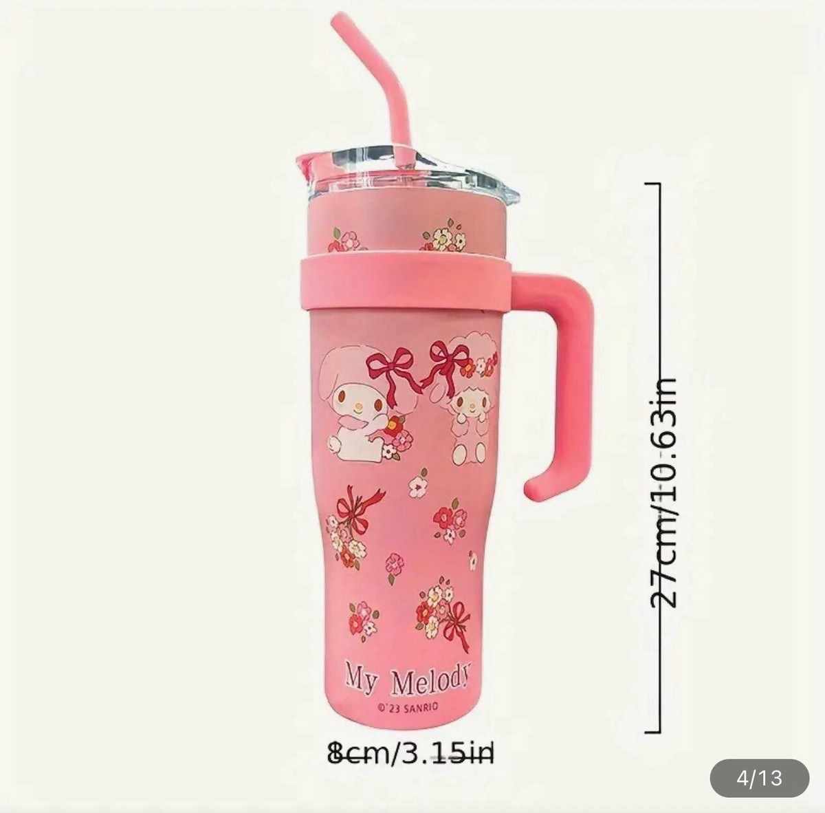 Pochacco Large Insulated Cup With Handle Travel Portable Straw Hot