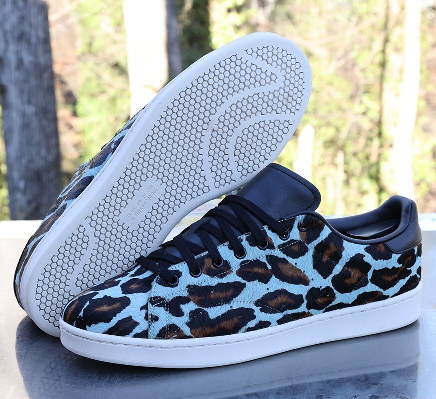 Adidas Stan Smith Men's Size 14 Blue Leopard Print Custom GY8797
