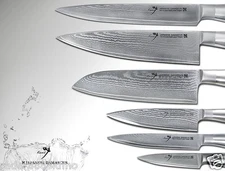 Japanese Damascus Chef's, Santoku, Fillet, Small Chef's, Utilty Paring Knife Set