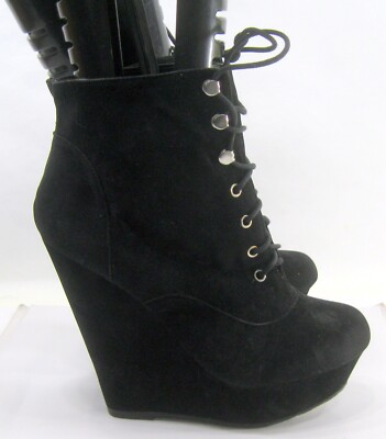 Black Wedge Heel round toe Ankle Boot women Size 