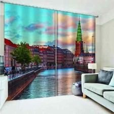 Easy and comfortable rural river Printing 3D Blockout Curtains Fabric Window