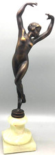 Art Deco Bronze Spelter Figurine Statue Vivian Nude Dancer Josef Lorenzl