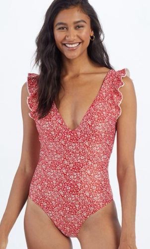 Summersalt The Ruffle Backflip Red Floral One Piece Compression Swimsuit size 6