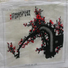 Chinese 100% hand embroidered silk suzhou embroidery art:plum flower 8"