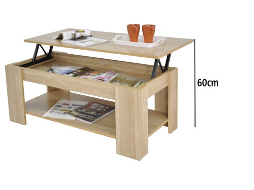 Wooden Coffee Table Lift Top Up With Storage Shelf Living Room Furniture Oak - Picture 3 of 6