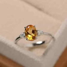 1.70Ct Oval Cut Lab-Created Yellow Citrine Engagement Ring 14k White Gold Plated