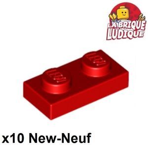10x Plate Flat 1x2 2x1 Red/Red 3023 New Lego