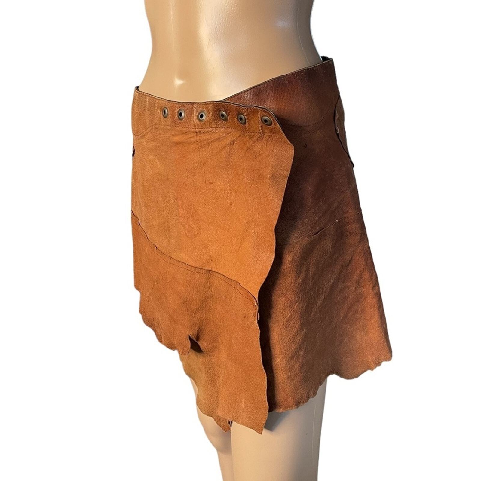 Handmade Brown Leather Patchwork Mini Skirt One S… - image 2