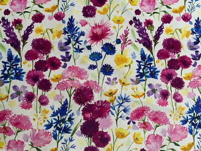 HIGHGROVE GARDINENSTOFF DESIGN ''Wild Flower Meadow'' 3,3 METER LEINENMISCHUNG