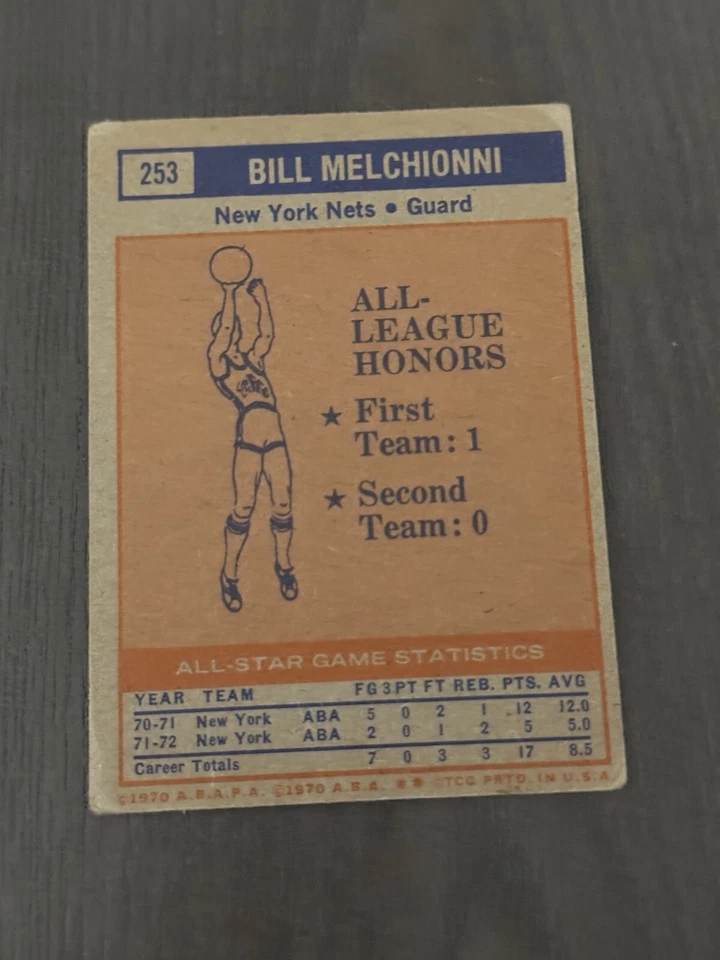 1972-73 Topps #253 BILL MELCHIONNI New York Nets HAND SIGNED Autographed Auto - Image 2 of 2